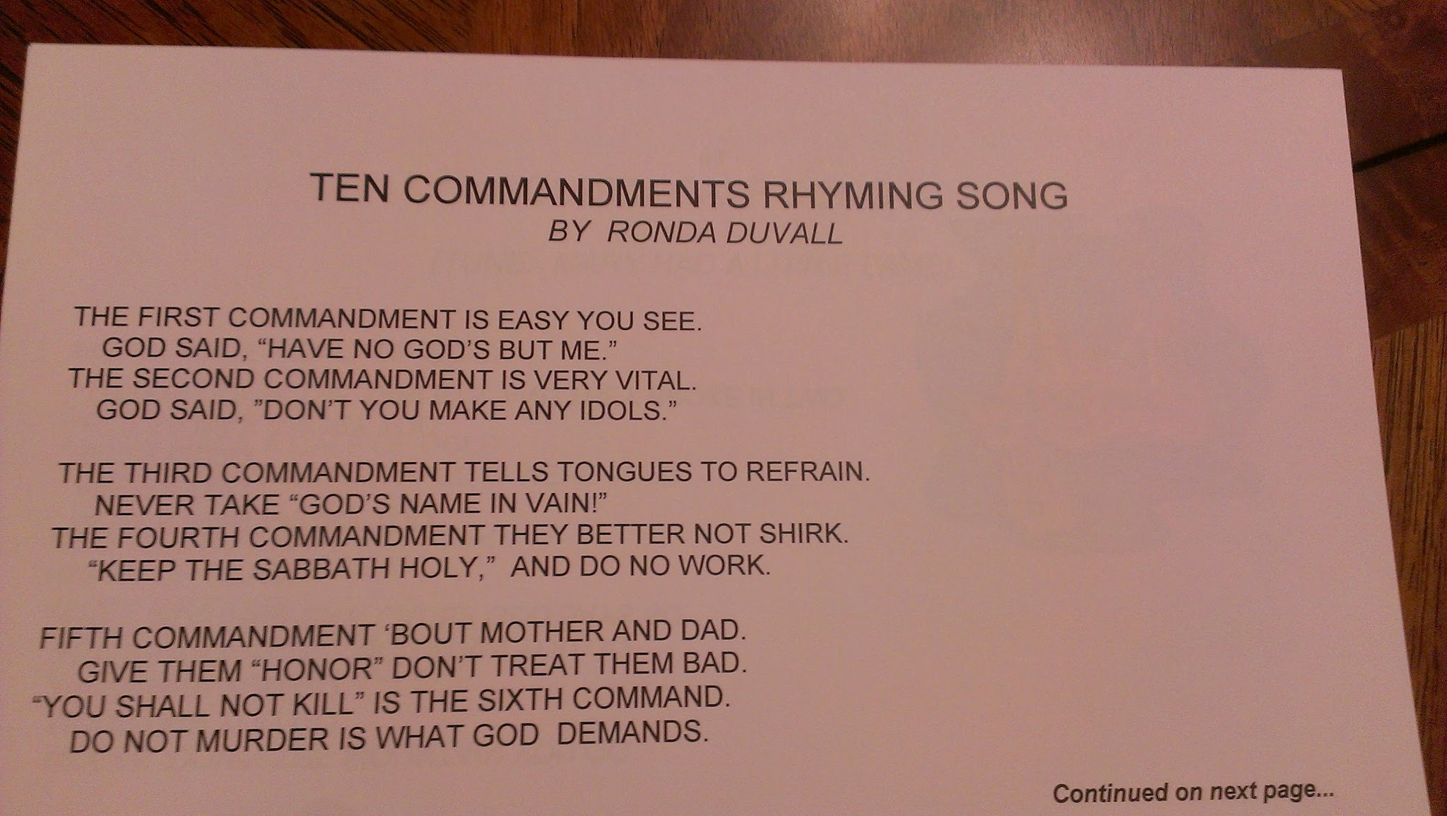 Ten Commandments Song (Per Request)